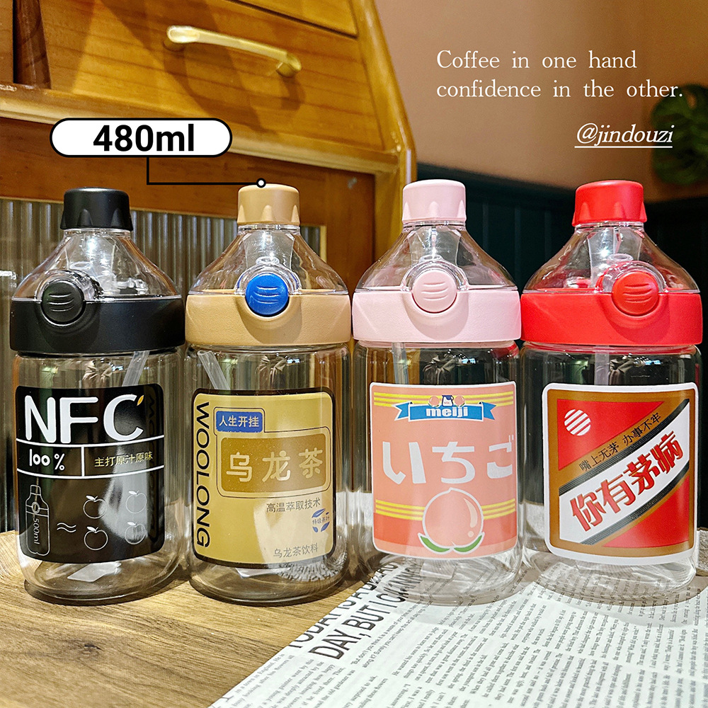 New creative glass cups, fun for students, high appearance level, straw cups, trendy and fashionable, portable couple water cups as gifts details Picture