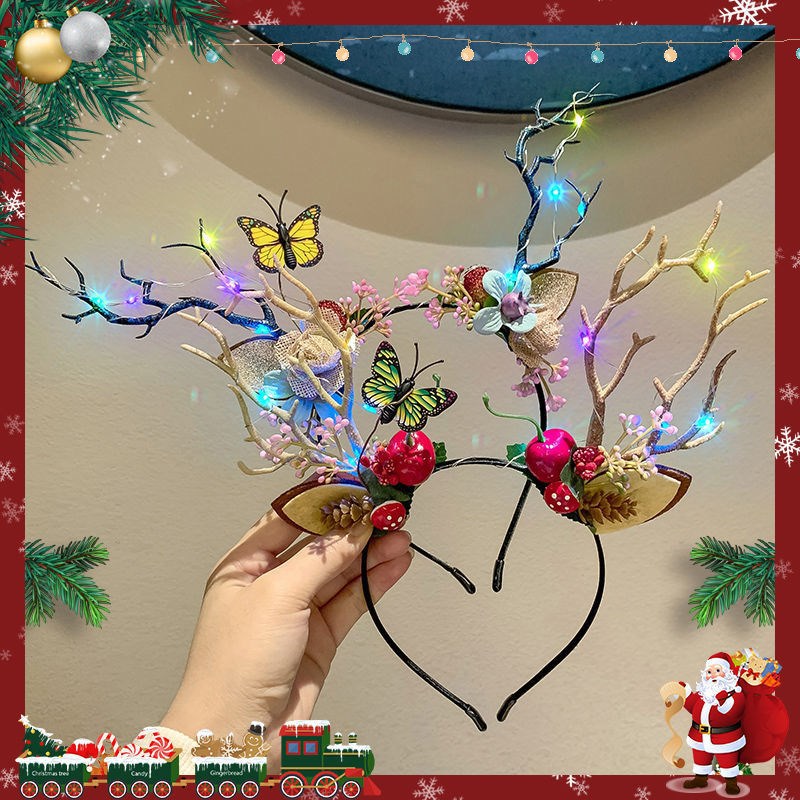 Christmas headwear, antler headband, fairy forest style, super fairy hair accessory, hair clip, elk headband, bangs, internet-famous hair clip full figure