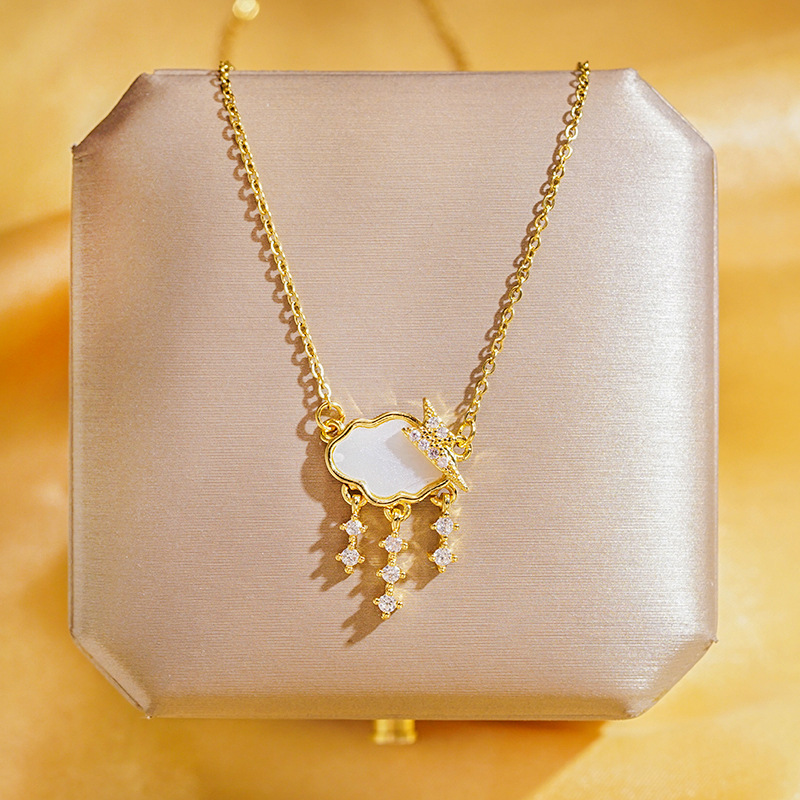 Korean style personalized design Weather series necklace, female cloud lightning Zircon raindrop pendant, light luxury style collarbone chain full figure