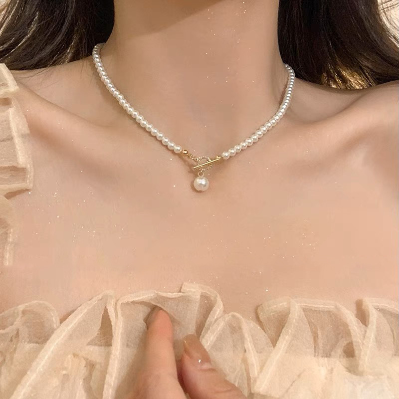 French-style laid-back pearl necklace, a unique and high-end look for women, versatile collarbone chain, a new 2024 simple necklace Specification drawing