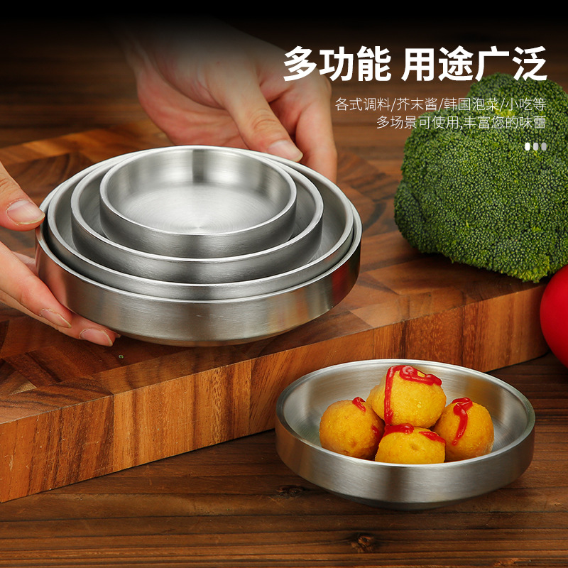 304 stainless steel Korean-style double-layer kimchi plate, thickened dinner plate, side dish plate, cold dish plate, commercial seasoning plate Application Scenario