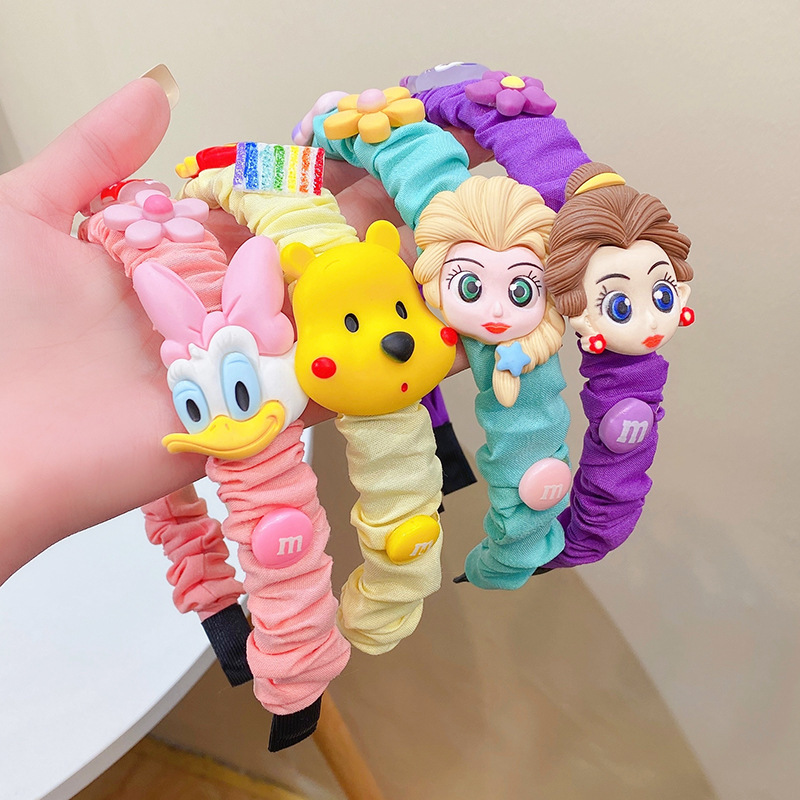 Children's cute cartoon fabric pleated hairbands, hairpin paradise series, hair bands for girls to go out and press their hair, headbands and hair accessories details Picture