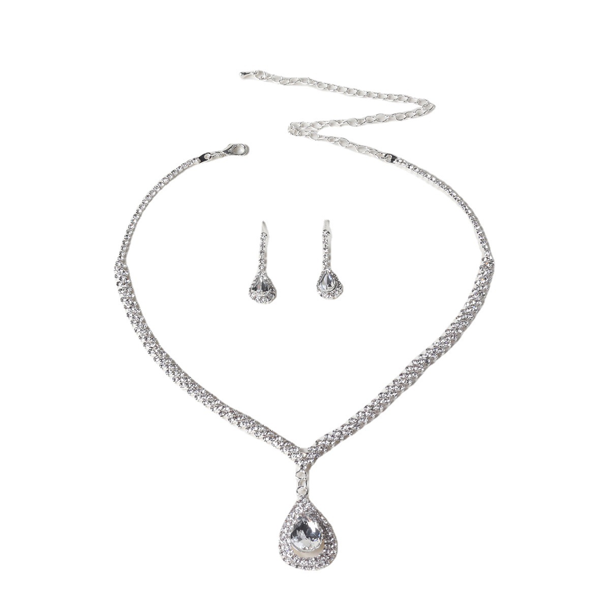 Korean-style fashionable and elegant sparkling diamond luxurious water drop bride set, bride accessories necklace earrings set N5644 Item Picture
