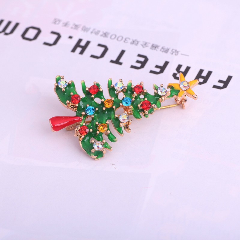 Wholesale of exquisite and versatile glazed diamond Christmas tree brooches for export from Europe and America Specification drawing
