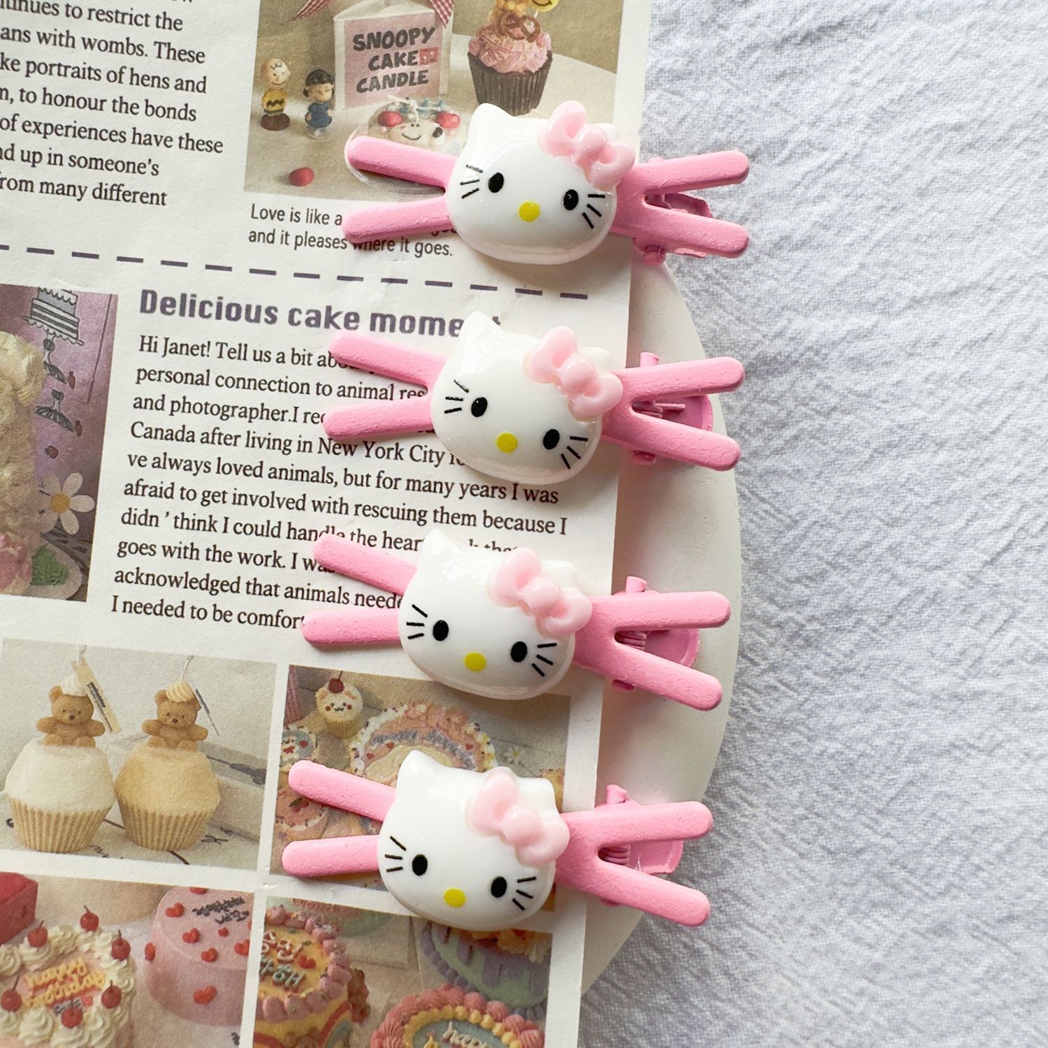 Cute cartoon pink cat hair clips, children's small crossed duckbill clips, small bangs clips, headwear and hair accessories full figure