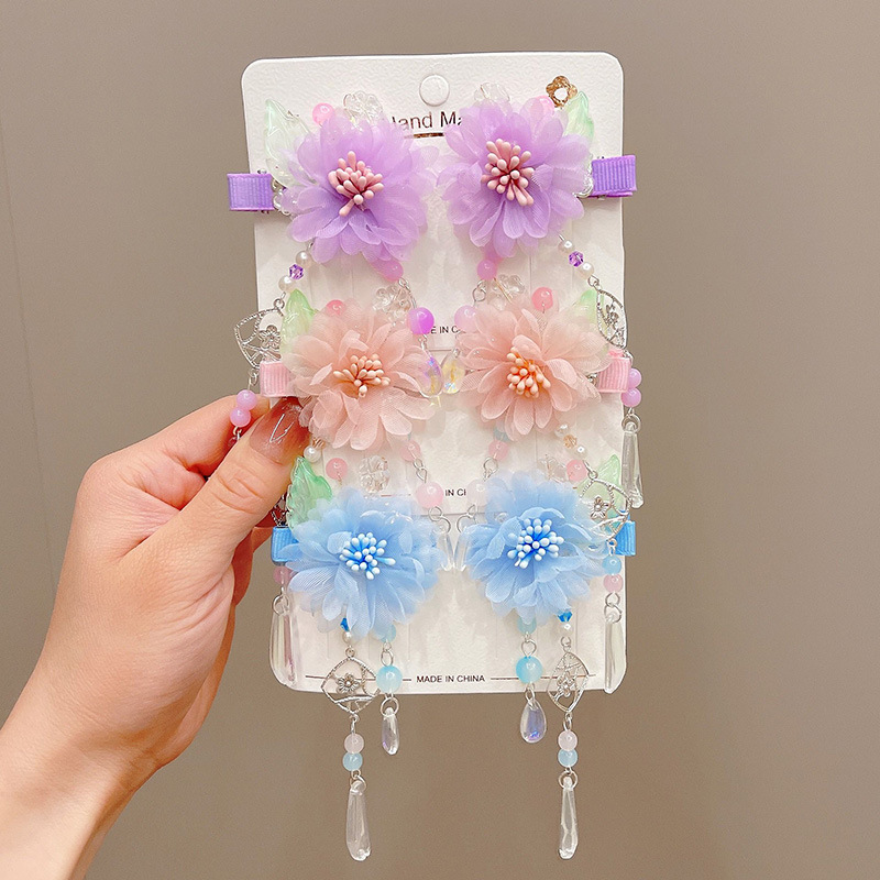 Children's ancient-style Hanfu headwear, baby flower tassel hair clips, Chinese-style little girl hair clips, ancient-style girls' hair accessories details Picture