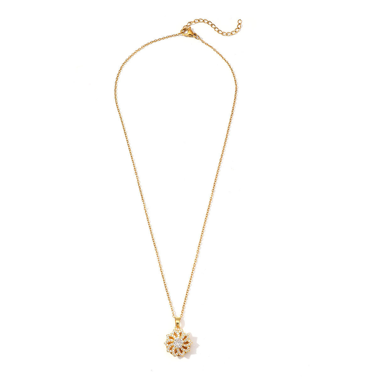 Cross-border rotating white zirconium oval petal necklace for women, a niche and high-end design, collarbone chain, non-fading titanium steel jewelry Item Picture