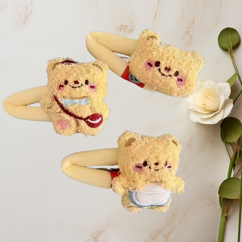 Cartoon butter bear plush hair clip, cute girls for autumn and winter, bangs on the forehead, BB clip, side headwear hair clip full figure