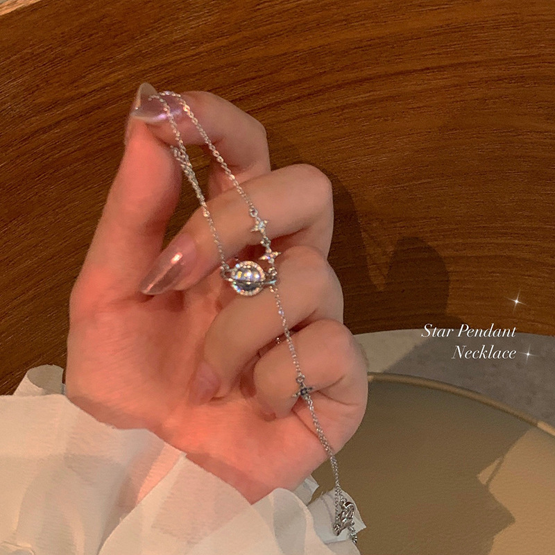 Korean fashion planet titanium steel necklace with a niche and high-end design sense, Mangxing simple and versatile collarbone chain wholesale details Picture