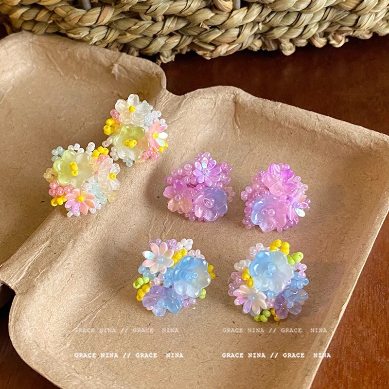 Dopamine atmosphere, sweet flower stud earrings, vacation style, girlish heart, colorful earrings, fresh and elegant earrings details Picture