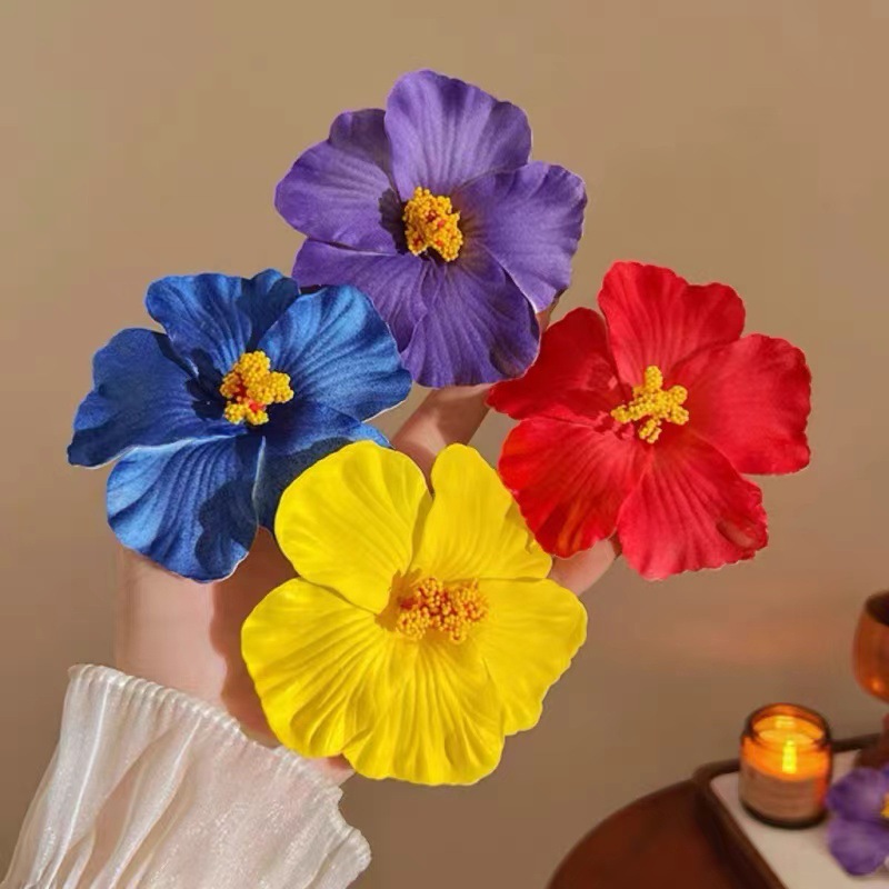 Sweet seaside beach hibiscus flower headwear, Hawaiian vacation style flower hair clip, Bohemian frangipani hair accessory full figure