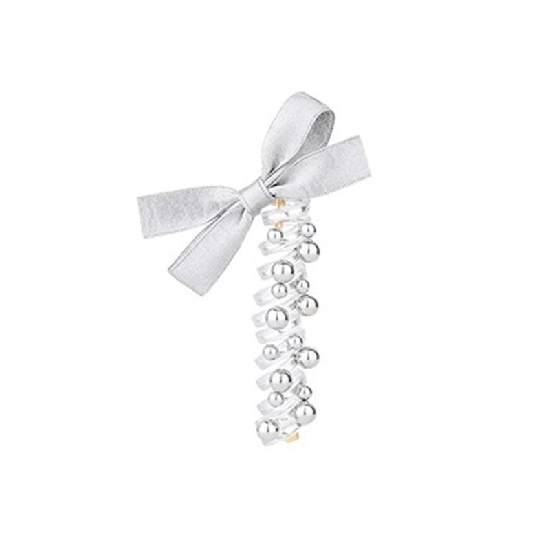 Silver bow telephone line hair tie with a high-end feel, bubble braid hair tie, ponytail hair tie, sweet straight hair tie Item Picture