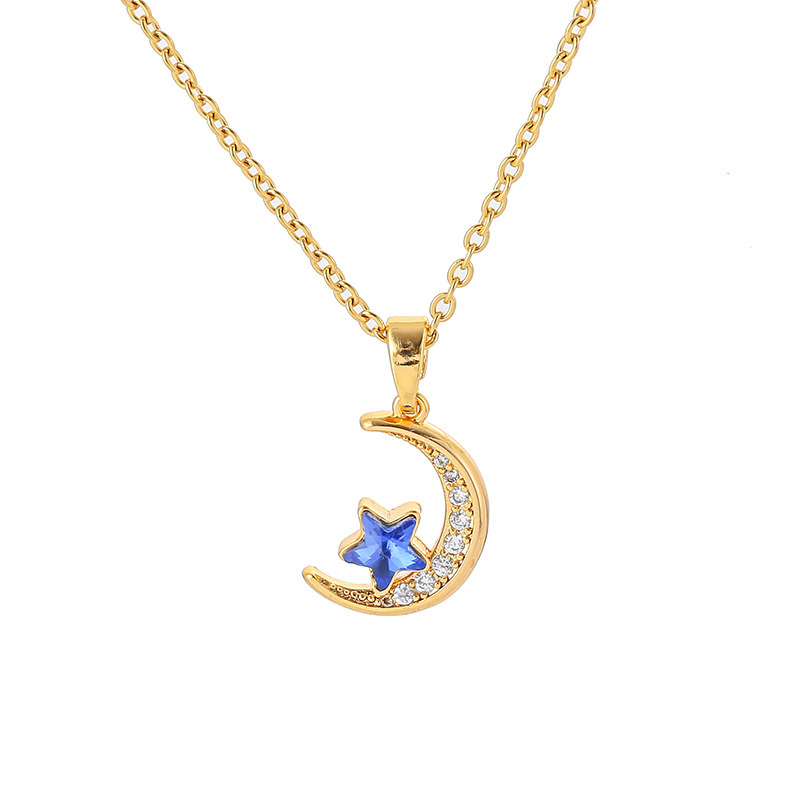 Korean InS-style star and moon titanium steel necklace for women, exquisite zircon pendant, niche design sense, versatile collarbone chain Item Picture