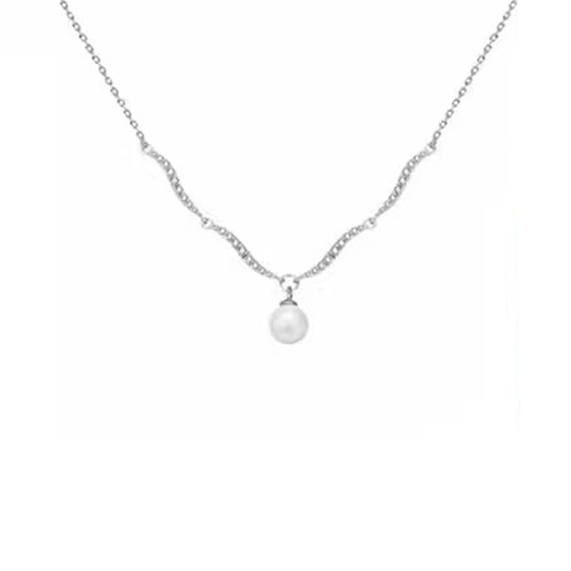 Zirconium wave pearl pendant necklace, a high-end women's light luxury collarbone chain, 2025 new style niche sweater chain accessory Item Picture