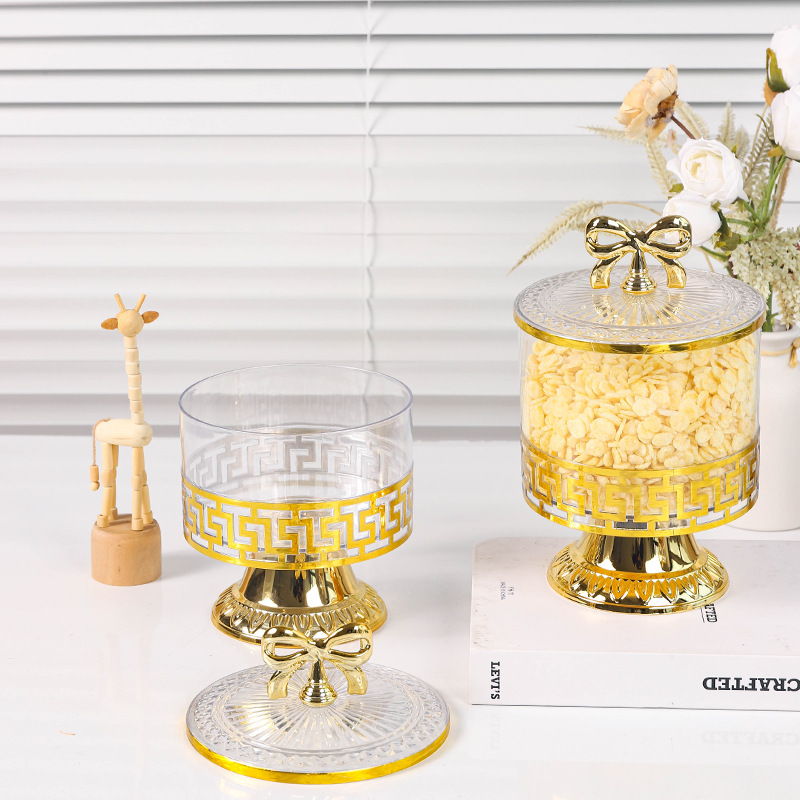 X10-6897-A cross-border merchant transparent European retro high-footed gilded candy jar, seasoning jar, nut jar, light luxury European jar, storage jar details Picture