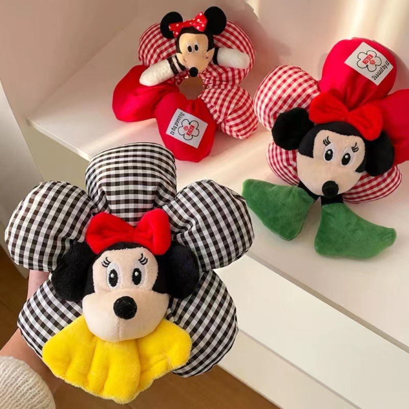 Creative Mickey Mouse bottom red polka dot flower large intestine hair band for women autumn and winter bun hair tie, cute Mickey Mouse hair tie details Picture