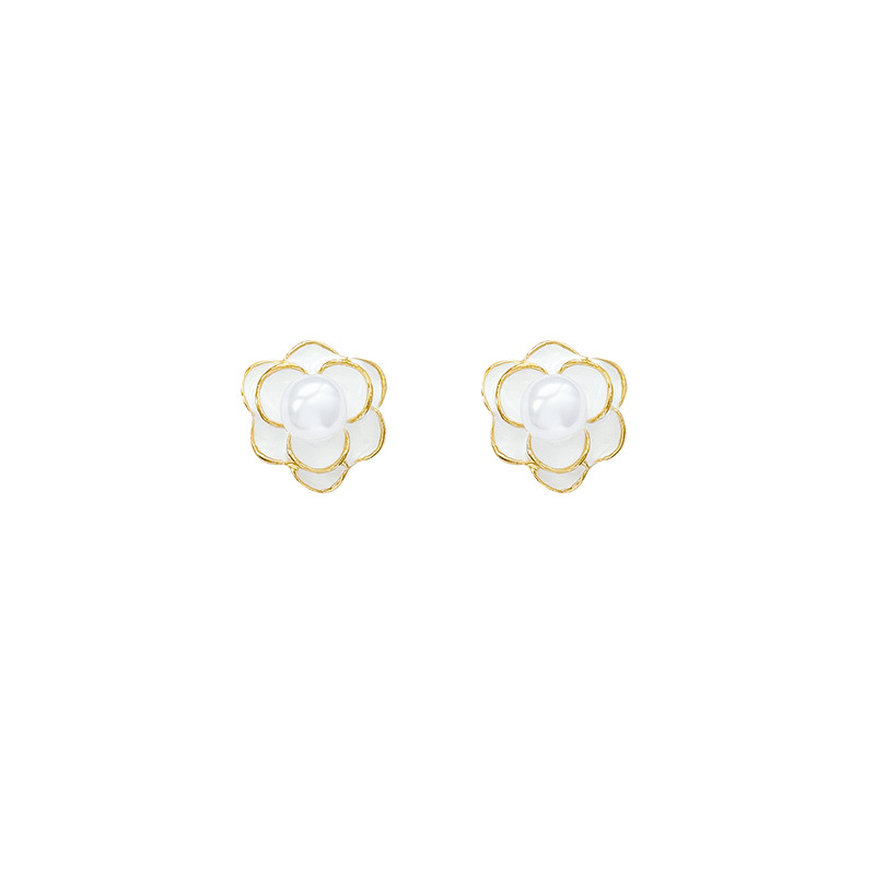French camellia pearl stud earrings for women, 2025 new style, super fairy-like floral earrings, artistic earrings wholesale Item Picture