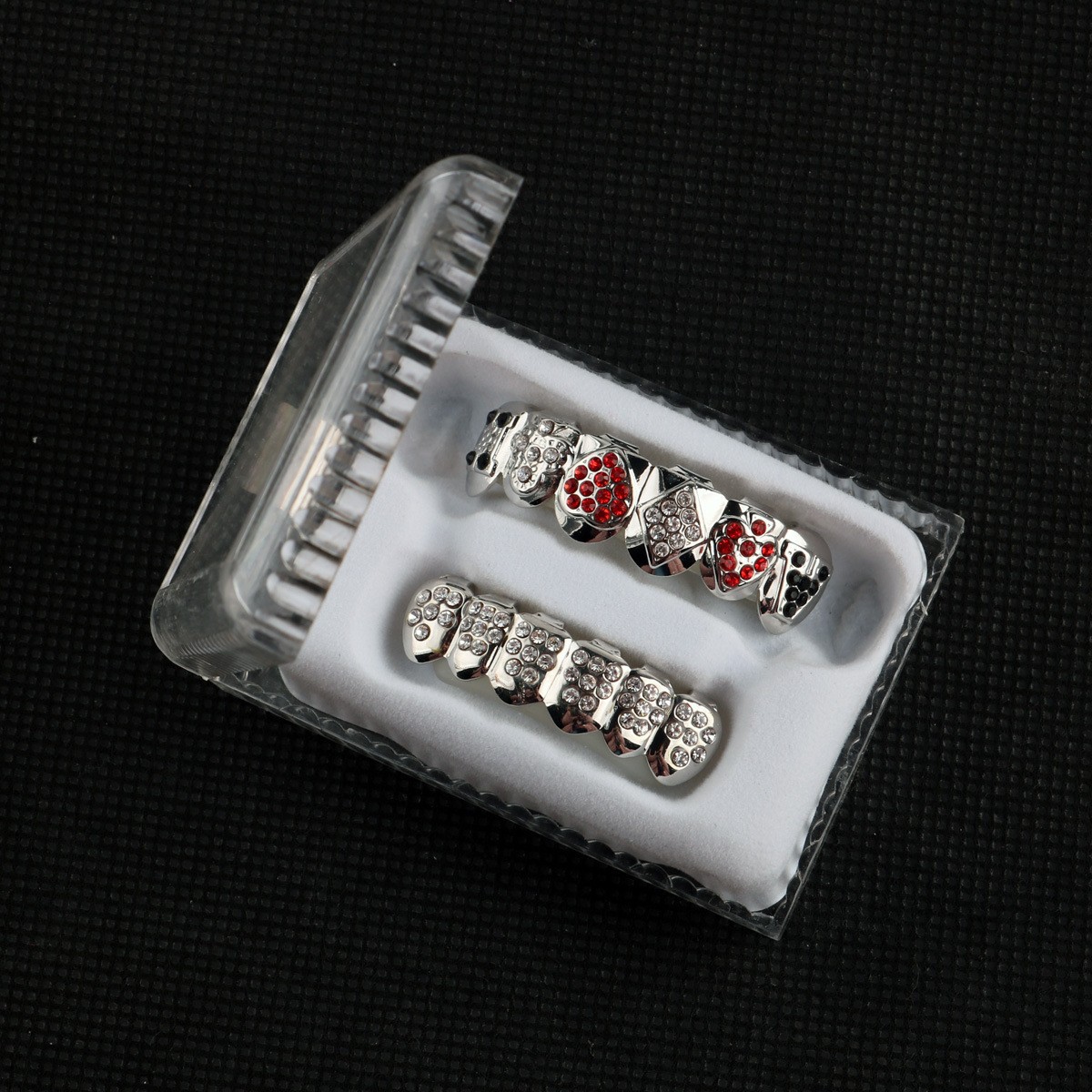 European and American hiphop poker card color diamond braces decoration Hip-hop braces diamond-encrusted set Halloween decorative braces details Picture