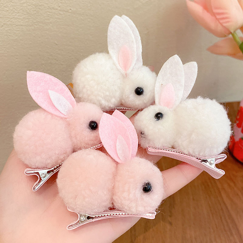Children's hair clips, girls' cute and super adorable three-dimensional rabbit plush hair clips, girls' hair won't be damaged, autumn and winter bangs hair clips full figure