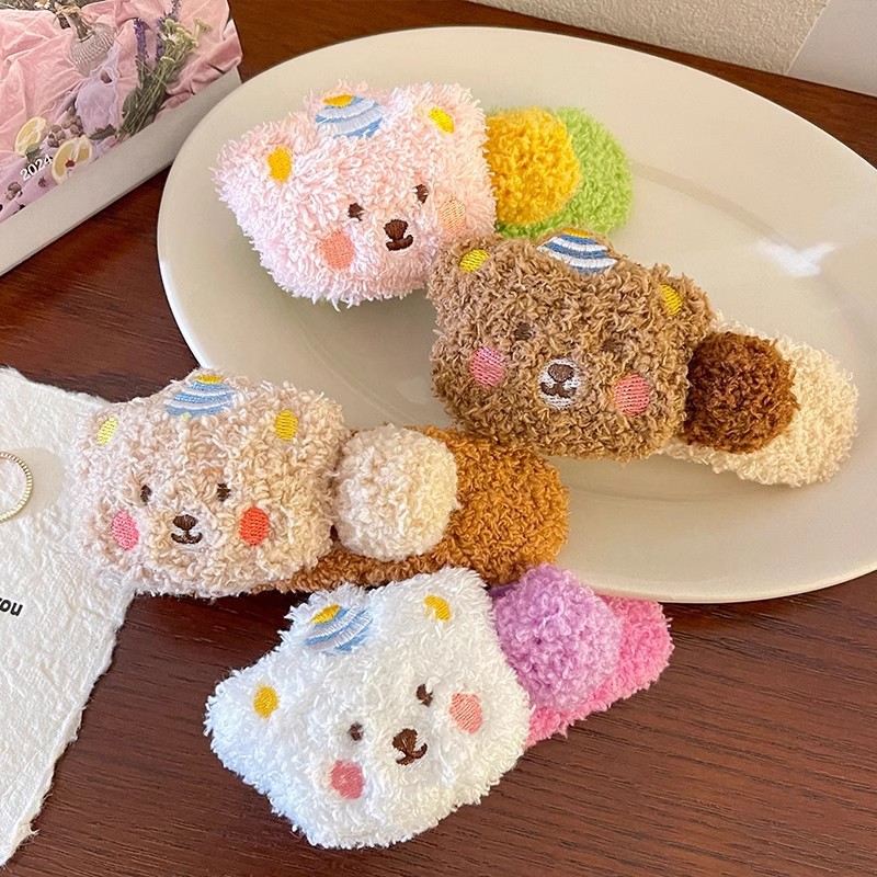 Autumn and winter plush little bear duckbill hair clip, cute large bun hair clip, back of the head side hair clip headwear full figure