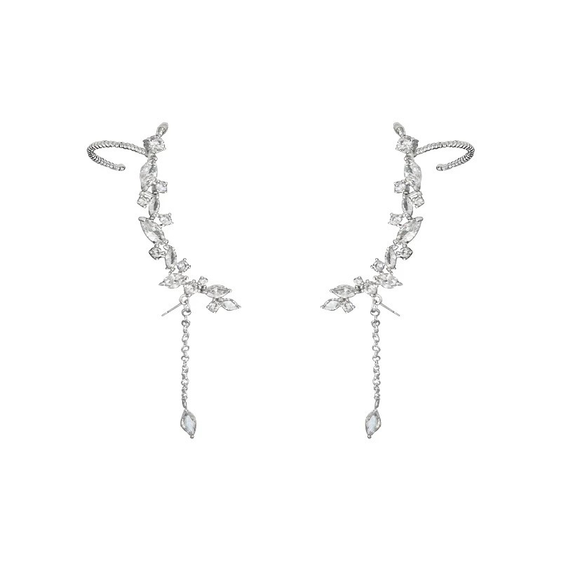 Super dazzling and stylish, fully diamond-encrusted tassels, no ear holes, unique and face-enhancing small and exquisite earrings, ethereal and forest-themed bestsellers Item Picture