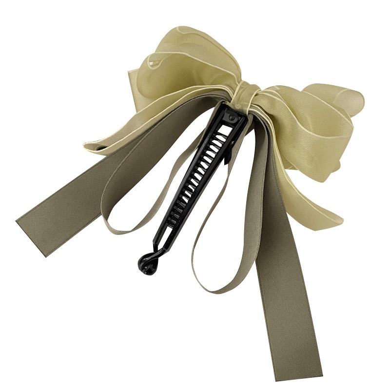 Super fairy-like bow ribbon hair clip headwear, female upright banana clip at the back of the head, fashionable ponytail vertical clip Item Picture