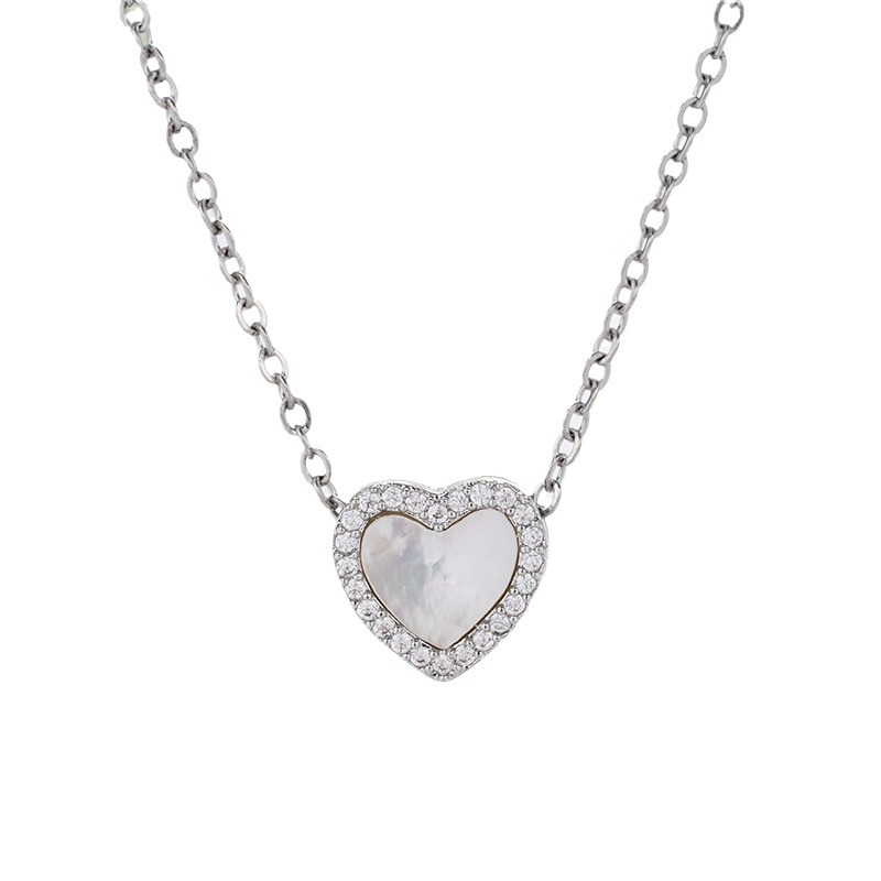 Natural colored shell heart set necklace, women's niche light luxury style bracelet, stud earrings, fashionable and versatile three-piece set Item Picture