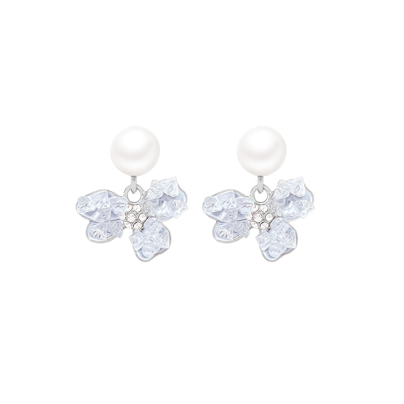 Super fairy ice blue crystal flower pearl stud earrings for women, versatile, niche, high-end and elegant earrings, best-selling earrings wholesale Item Picture