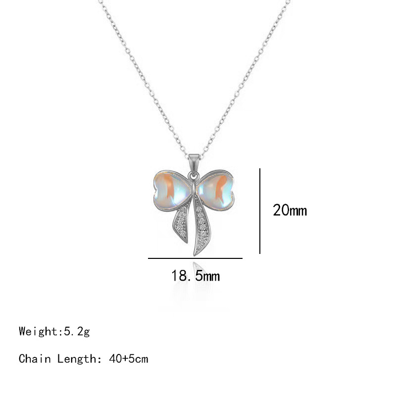 The dazzling color-changing bow necklace features a unique and light luxury design for women. The versatile pearl collarbone chain exudes a trendy and high-end style Item Picture