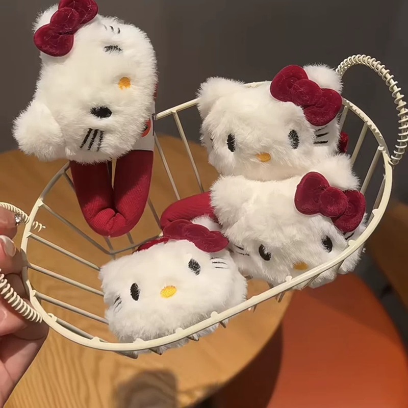Cute plush Kitty sweet Encore red bow hair clip, girl's bangs cartoon BB hair accessory 2024 details Picture