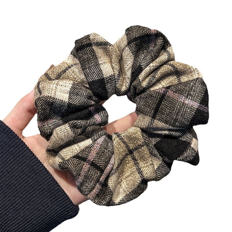 Maillard checkered large intestine hair band, women's bun hair tie, Korean-style style ponytail, square scarf, rubber band hair accessory Item Picture