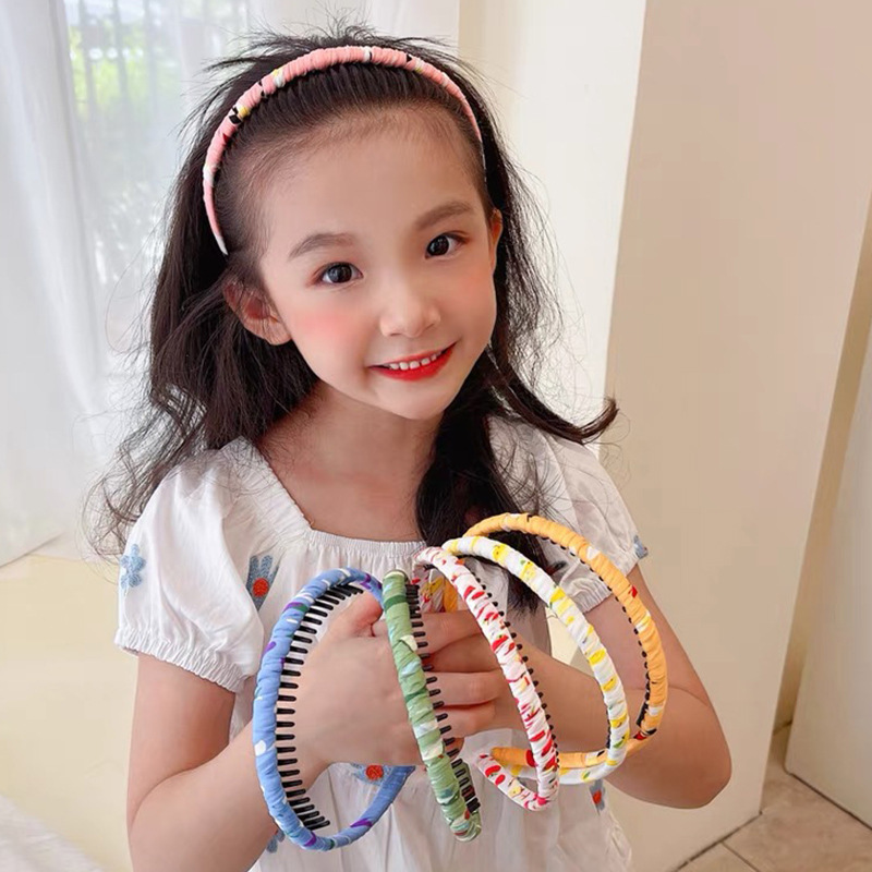 Girls' floral fabric children's hairpin, hairband with teeth, anti-slip headband, cute princess, no hair damage, girls' decoration details Picture