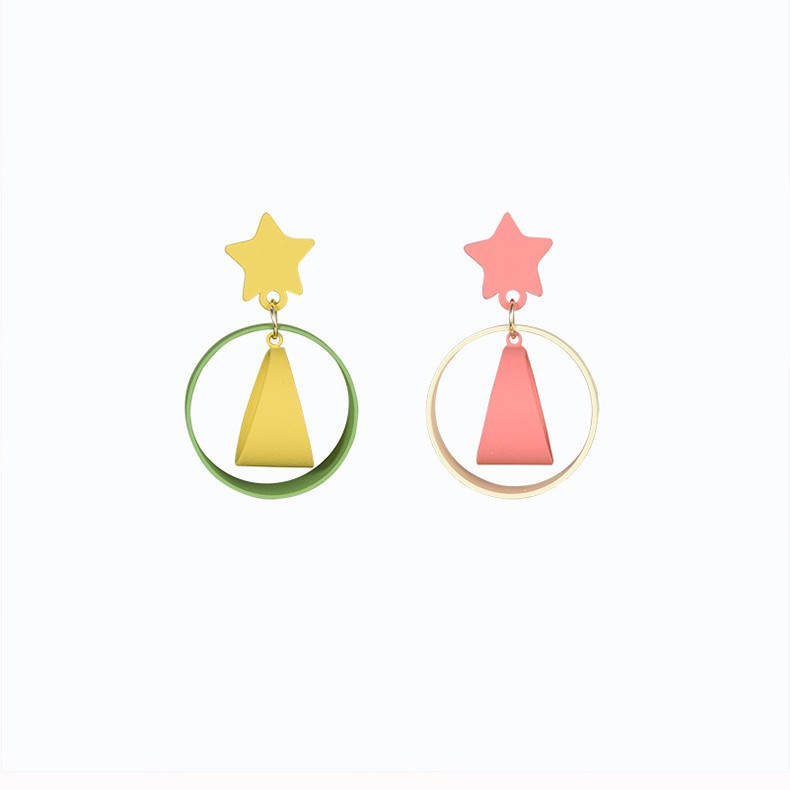 Dopamine color-blocking star earrings for girls, a fresh, sweet and cute summer girl, asymmetrical earrings with ring earrings Item Picture