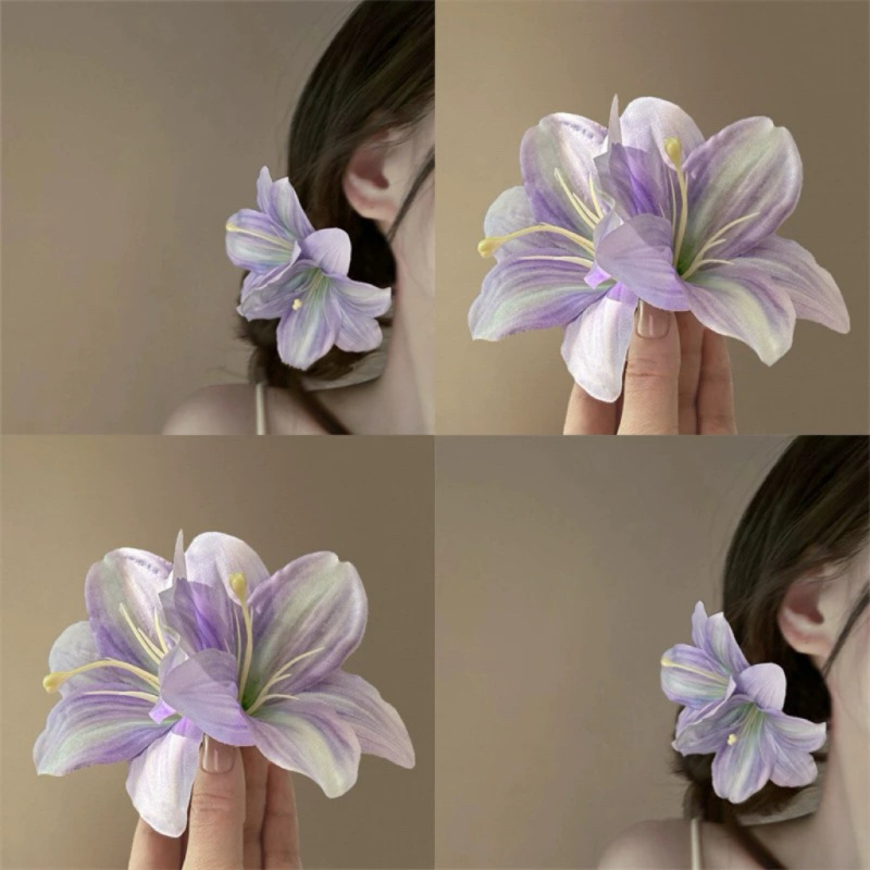 The ambient-filled lily hair clip, the new Chinese-style side flower hairpin, the duckbill clip, and the super ethereal and elegant hair clip clip details Picture