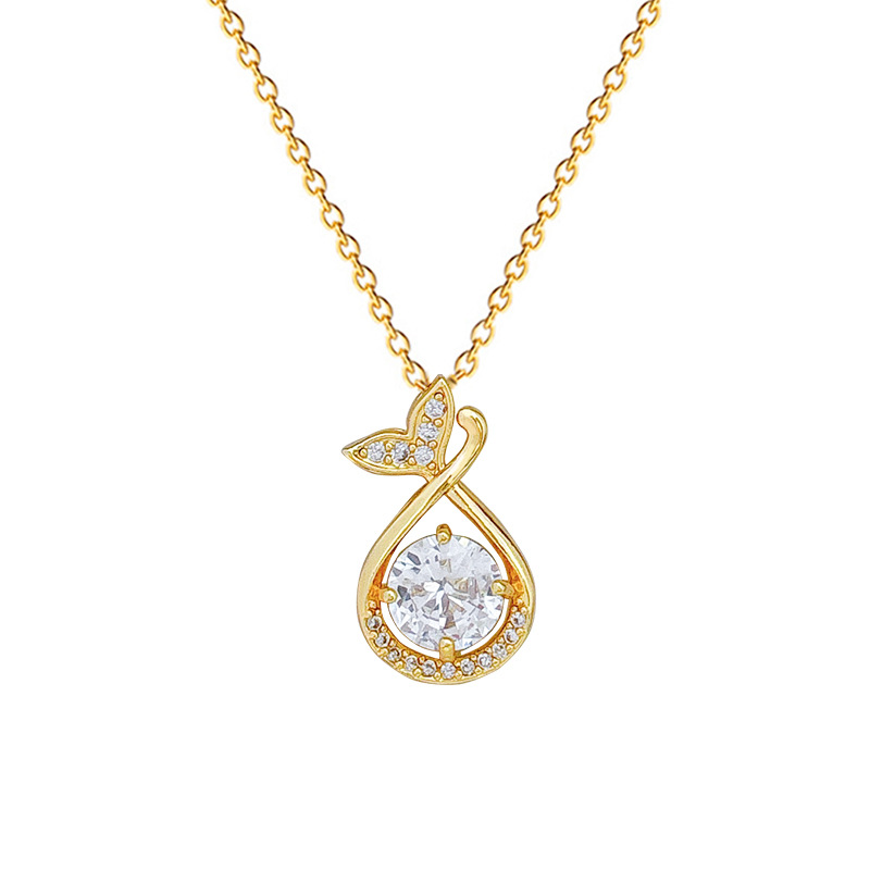 【 Titanium Steel 】 Fishtail water drop full diamond fashionable, light luxury, elegant and luxurious full diamond necklace, versatile for women, collarbone chain titanium steel Item Picture