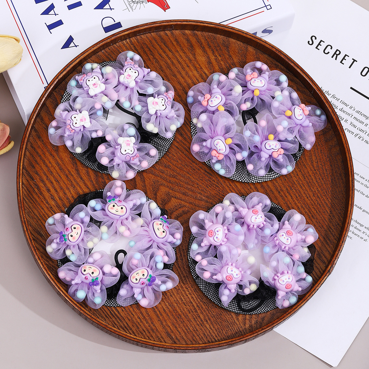 Children's purple Kulomi hair net, a perfect tool for girls' dancing and updo hair, no hair damage net bag, little girl bun hair decoration Specification drawing