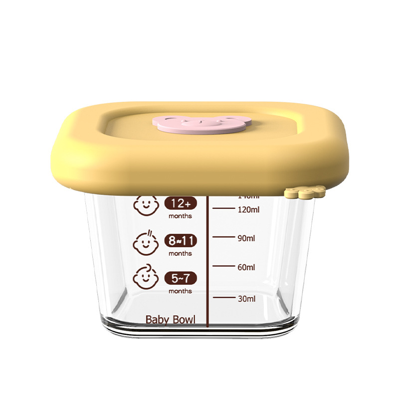 Baby food box glass storage, household steamable, frozen and fresh-keeping box, cartoon baby food, high-temperature resistant steamed cake Item Picture