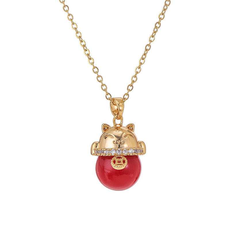New pearl cat titanium steel necklace for women, with a unique design sense and versatile collarbone chain. Wholesale of elegant and light luxury style accessories Item Picture