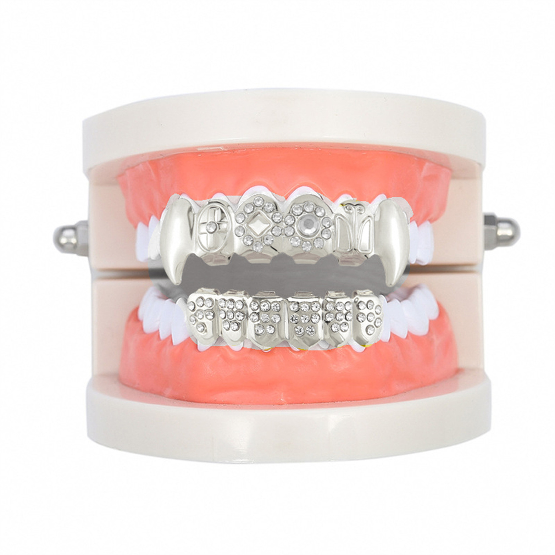 Hip-hop fangs, sharp teeth, micro-inlays, diamond zircon braces, Halloween vampire, personalized, fashionable and exaggerated hip-hop braces details Picture