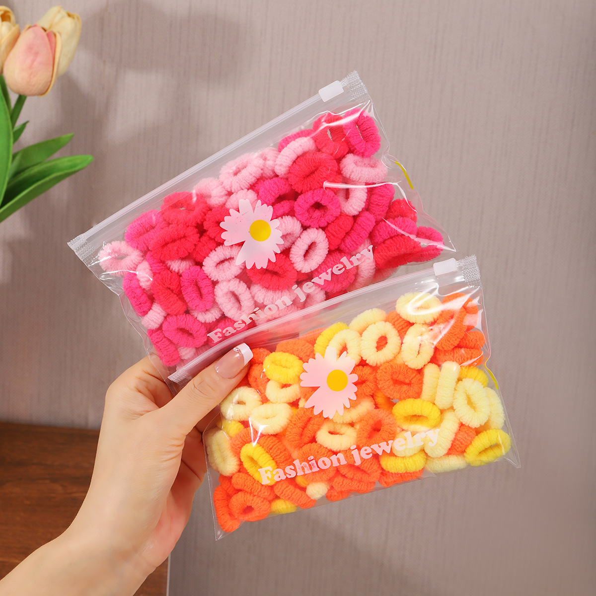 Baby flower towel hair bands, girls' hair ties, pumpkin hair bands, children's high-elasticity hair ties that won't damage hair, girls' hair accessories details Picture
