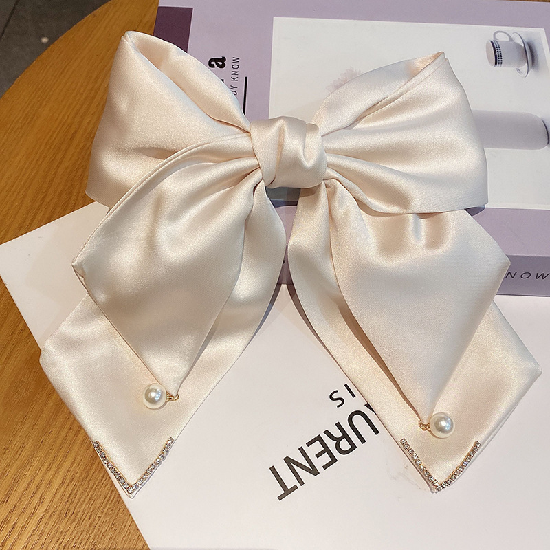 Korean-style bow spring clip for the fugitive princess at the back of the head, new satin multi-layer pearl hair clip accessory Specification drawing