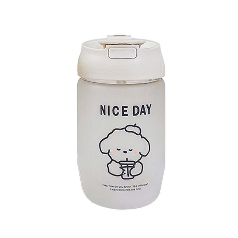 Frosted double-drinking coffee cup, cartoon and cute home and office glass cup, student portable leak-proof double-drinking straw cup Item Picture
