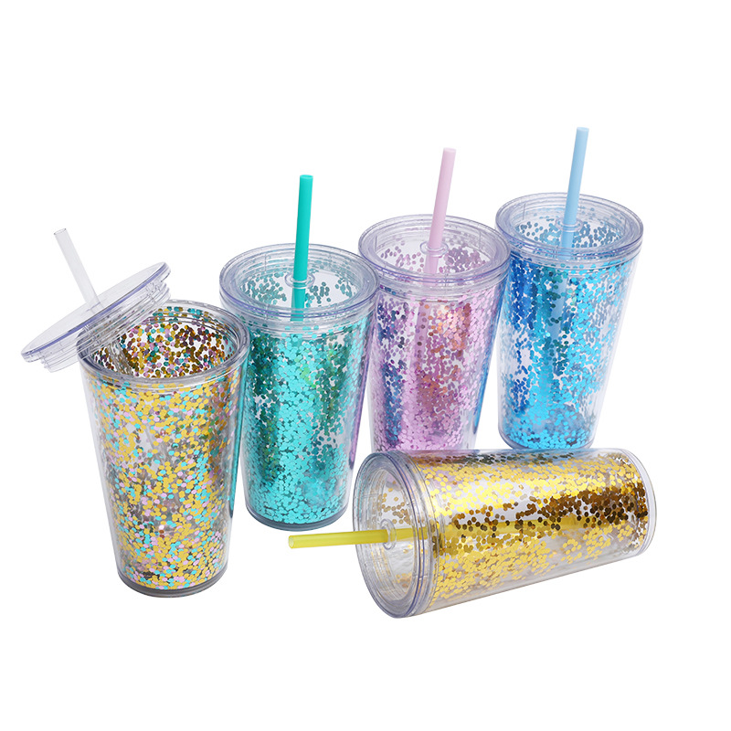 2025 Cross-border new model factory direct supply transparent bright sheet double-layer thickened plastic cup 16oz creative straw cup, durable Application Scenario