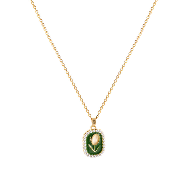 Summer new tulip pearl pendant necklace, women's fashion, high-end design sense, versatile collarbone chain necklace wholesale Item Picture