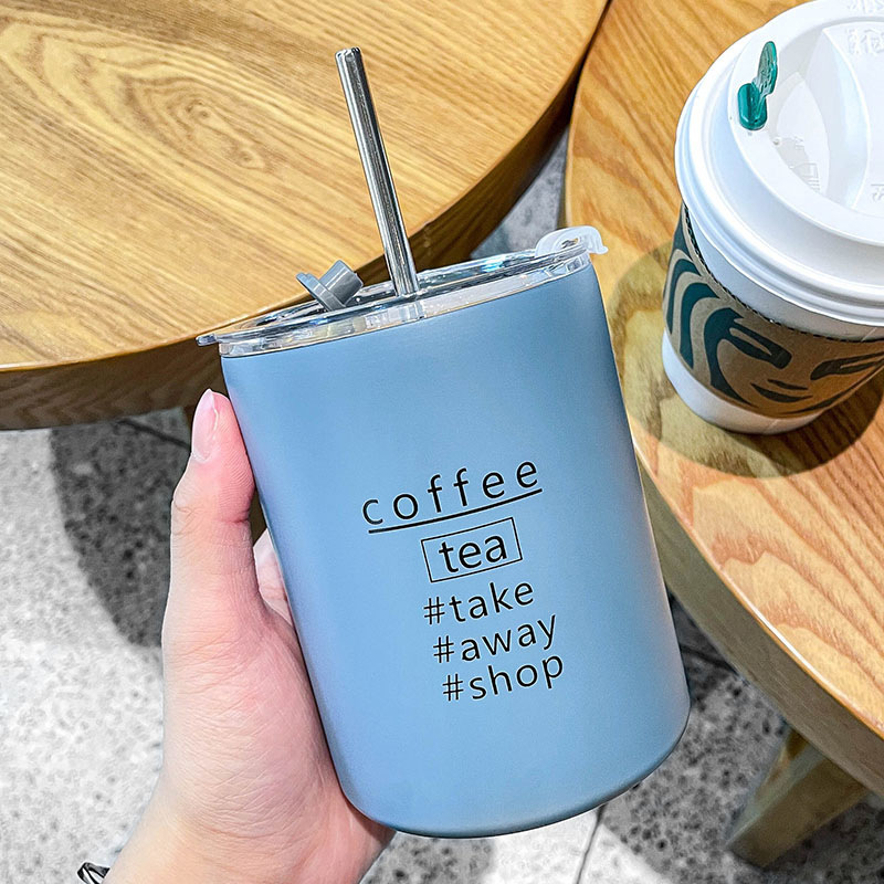 Popular insulated cup, Nordic industrial style, ins simple coffee cup, office couple gift, stainless steel straw cup Application Scenario