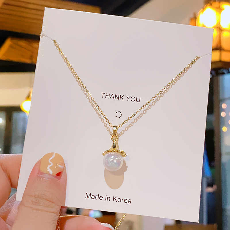 Mermaid Girl Little Pearl Titanium Steel Necklace, a fashionable, simple and light luxury collarbone chain for women, a versatile and elegant accessory for Internet celebrities, wholesale Specification drawing