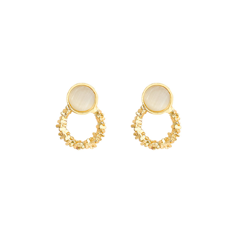 Cat's eye stone golden ring earrings, women's French exquisite autumn and winter stud earrings, high-end and fashionable internet-famous earrings wholesale Item Picture