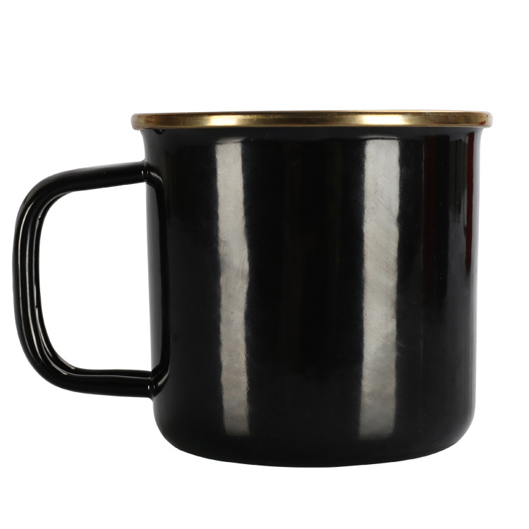 400ml 9cm stainless steel edge enamel cup in stock. Black enamel coffee cup, retro and simple full figure