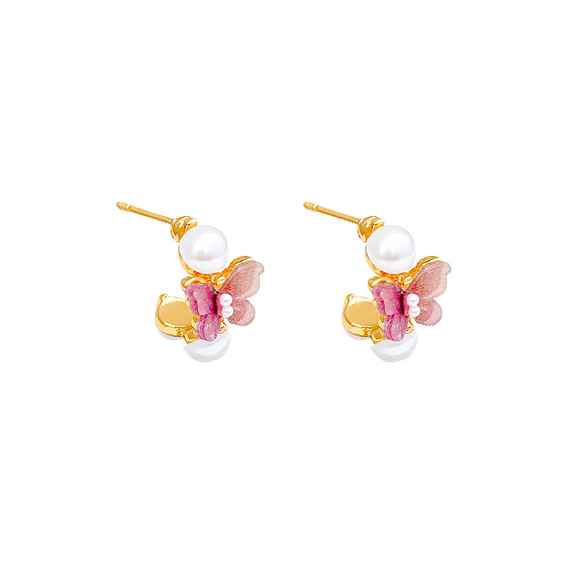 Korean bestsellers, sweet butterfly stud earrings, women's niche and versatile pearl earrings, unique and trendy high-end earrings Item Picture