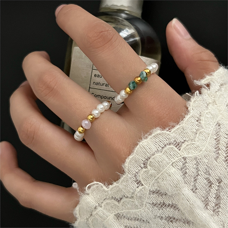 Colorful, simple and unique stacked food ring, a niche birthday stone beaded accessory, a new pearl ring for women in 2024 Specification drawing